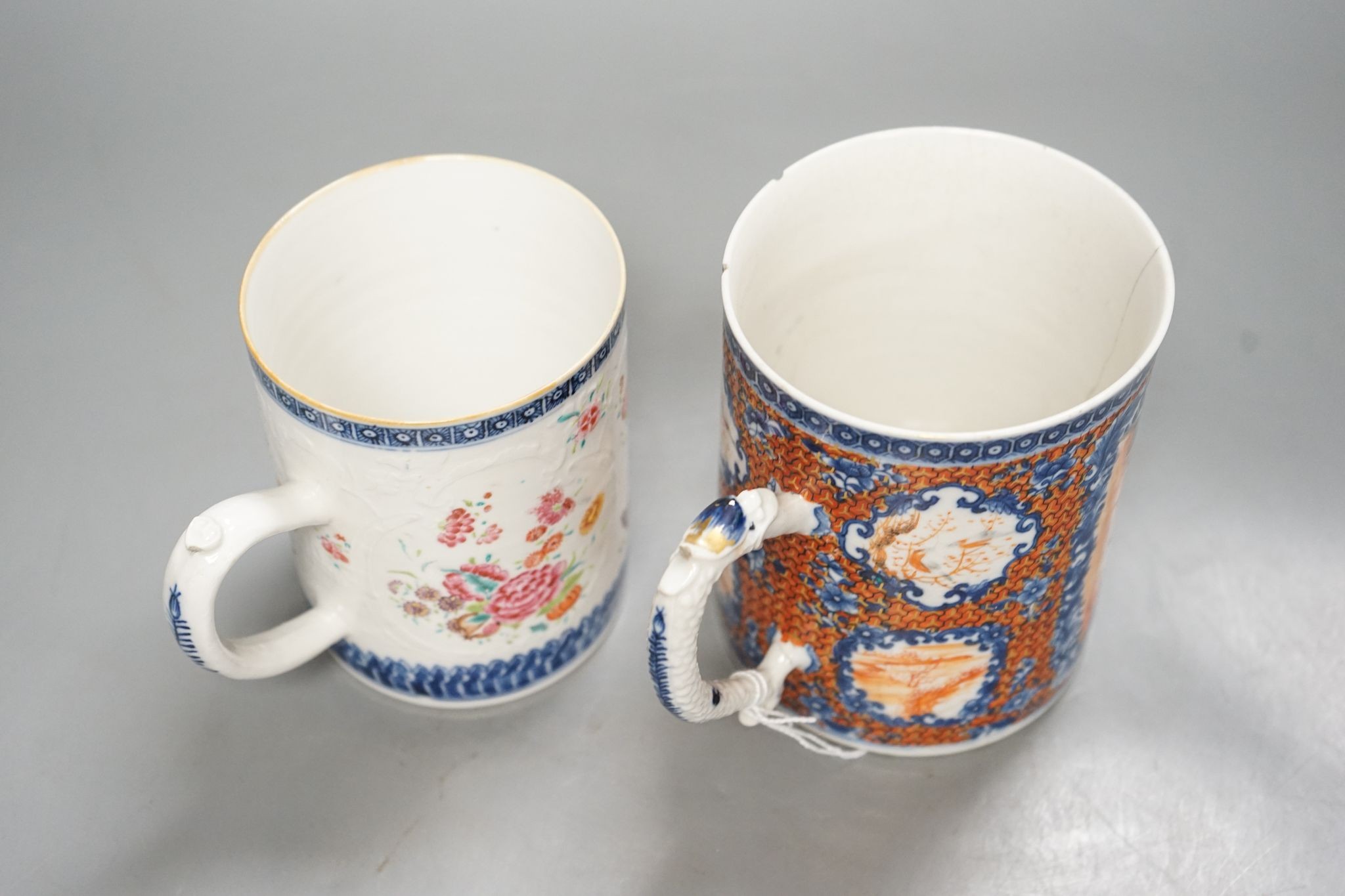 Two 18th century Chinese export famille rose mugs 13cm